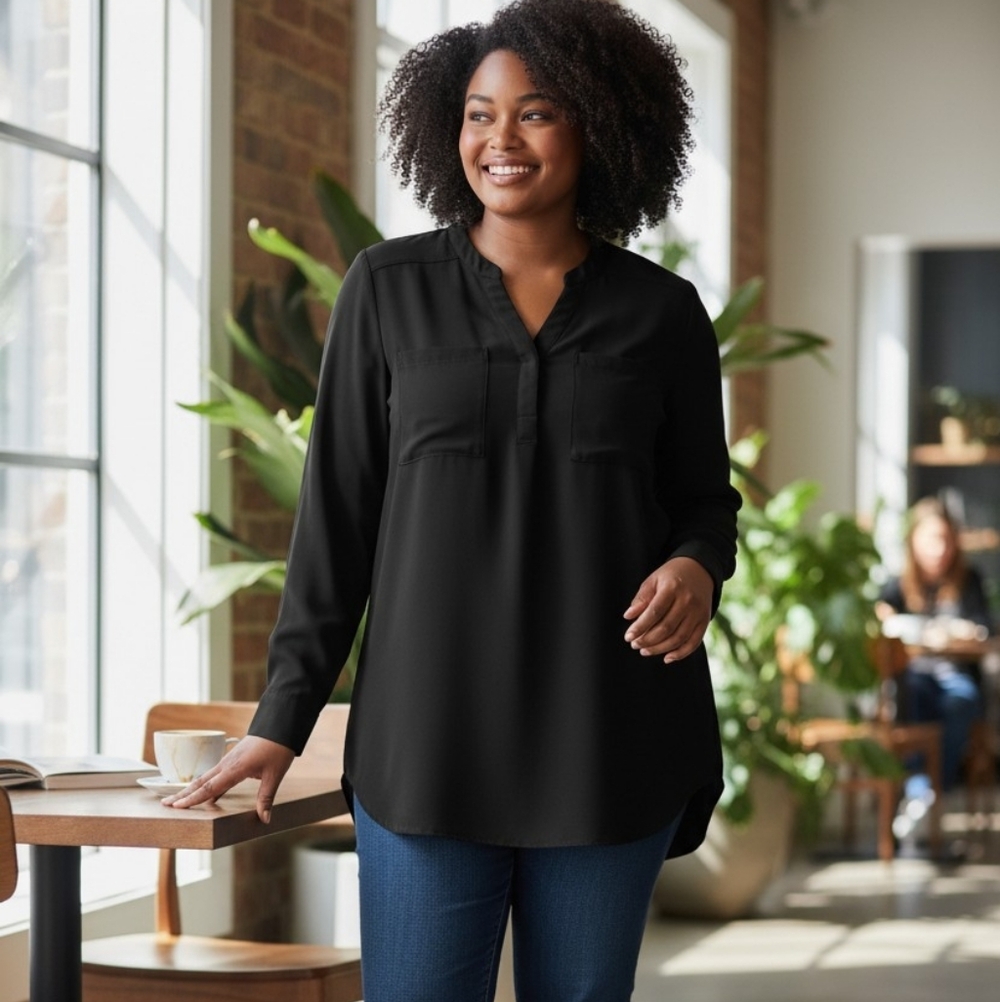 (2 FOR $20) Nine West Black V-Neck Opening Blouse - Picture 2 of 4